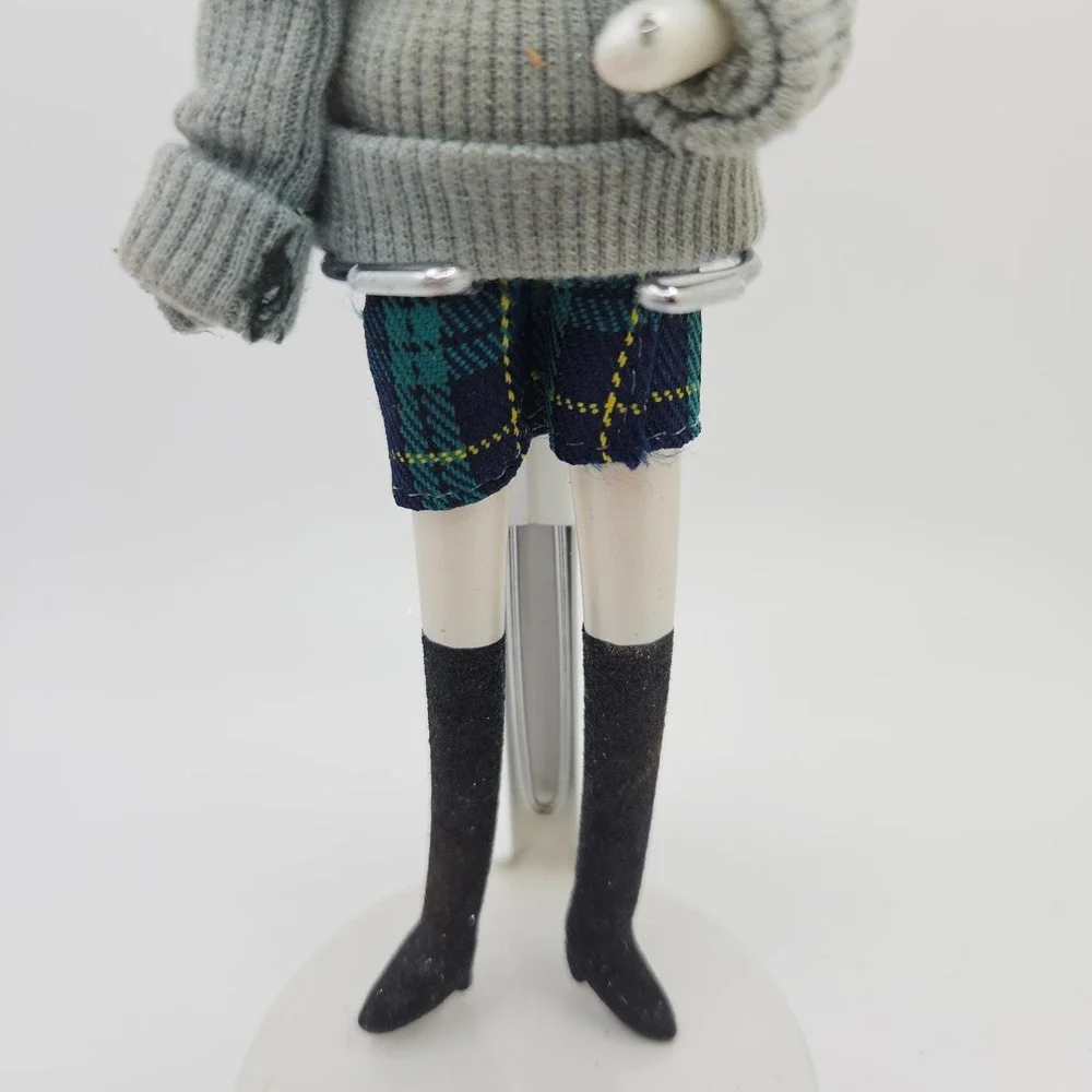 Vintage Porcelain Doll Ornament Blonde Hair Turtleneck Sweater‎ Plaid Skirt 8